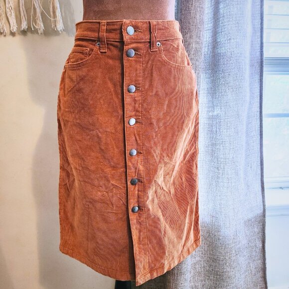 Everlane Dresses & Skirts - Everlane Mustard Brown Corduroy Button Front Skirt | Academia & Preppy | Size 26